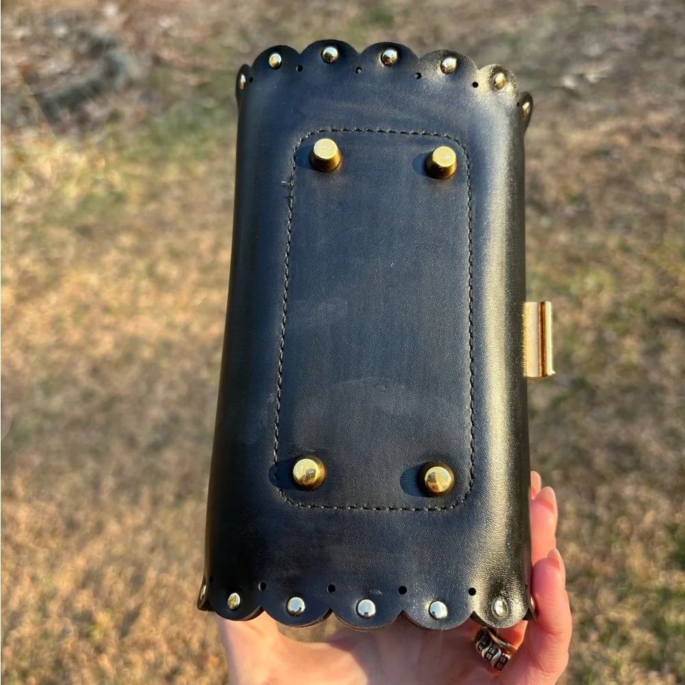 Furla Black Scalloped Leather Crossbody Bag with Gold‎ Hardware